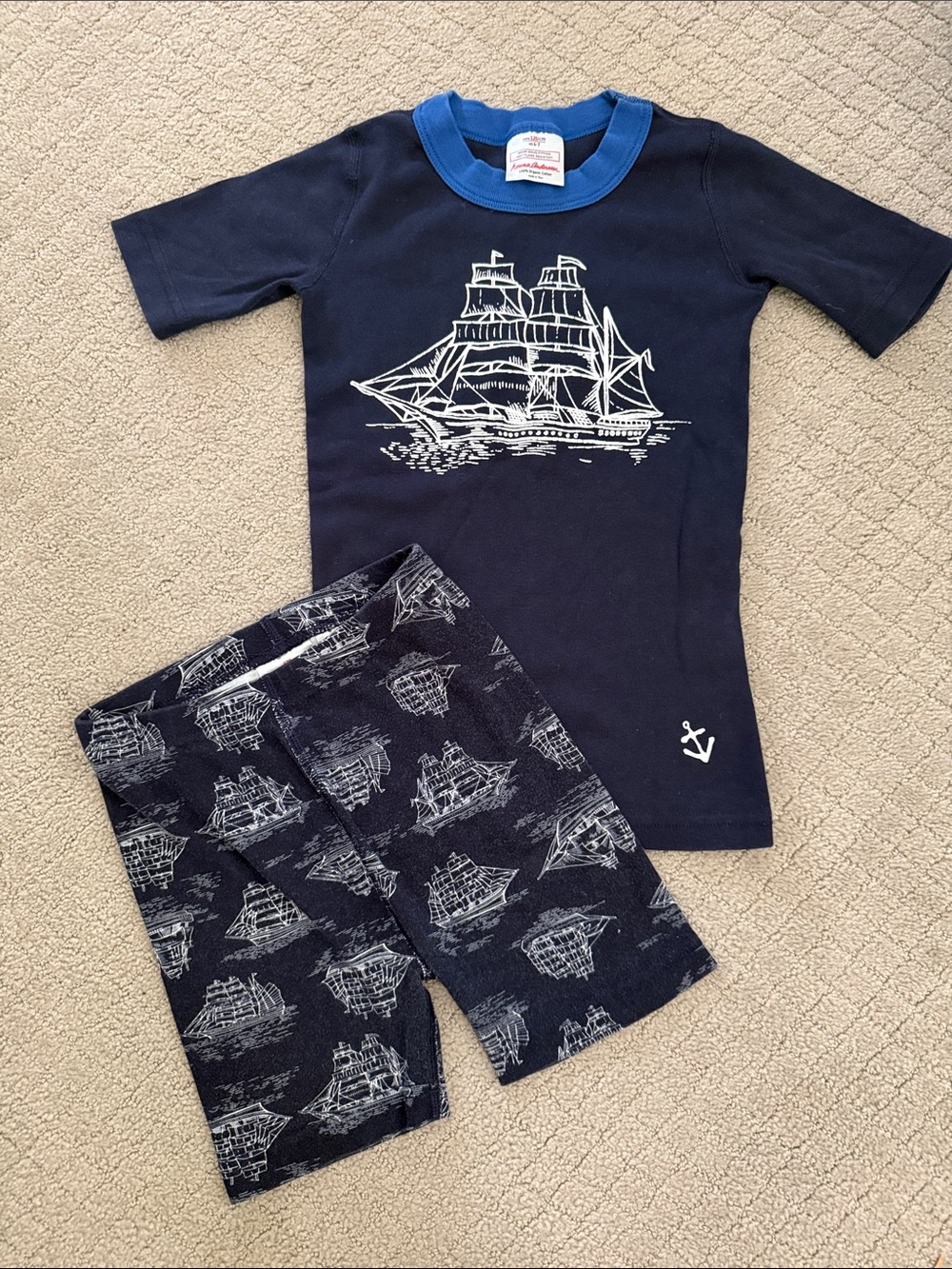 Hanna Andersson Navy Blue Ship Print Pajama Set